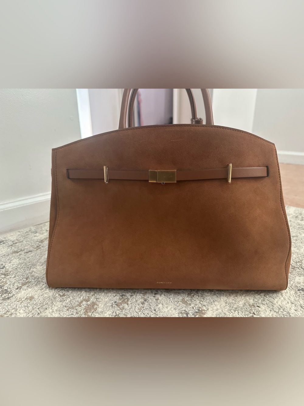 DeMellier Brown Suede Top-Handle Satchel with Shoulder Strap - Picture 3 of 6